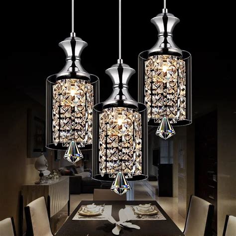 Modern Pendant Chandelier 15W LED Crystal Pendant Lamp Three Head Disc Tray and Rectangular ...