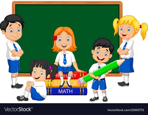 Cartoon school kids studying in the classroom Vector Image