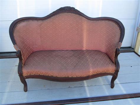 Antique Victorian Style Settee with Carved Wood Trim | Style settee, Victorian settee, Antique ...