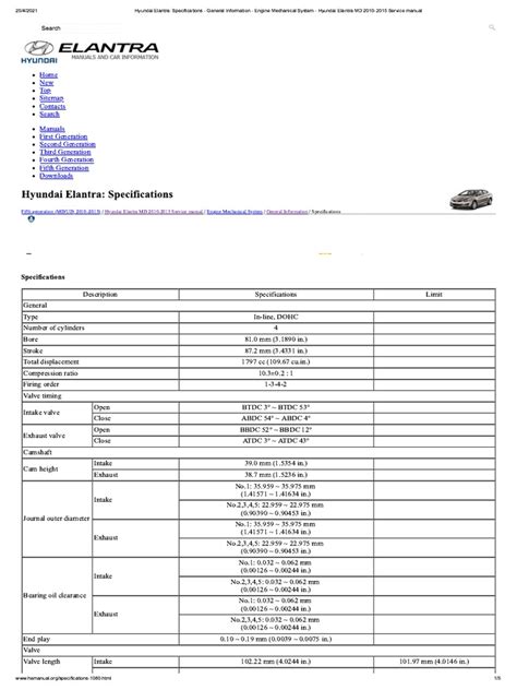 Hyundai Elantra - Specifications | PDF