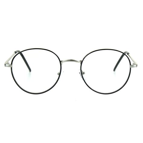 Classic 90s Metal Rim Round Clear Lens Eye Glasses Frame Silver Black - Walmart.com