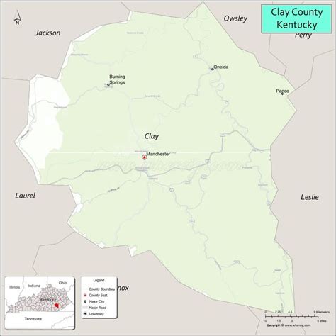 a map showing the location of clay county and its surrounding areas in ...