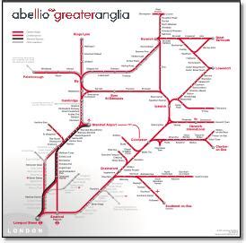 East Anglia - Abellio, NatEx, One & Gt Eastern train / rail maps