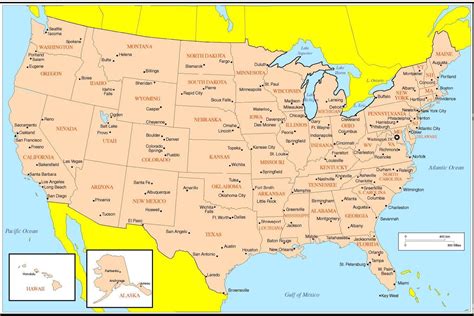 Map of USA cities: major cities and capital of USA