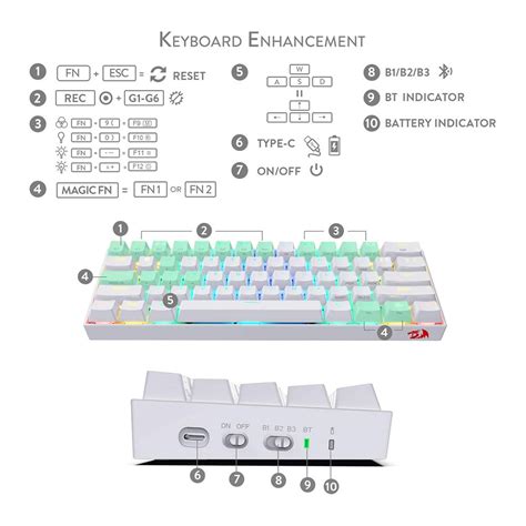 Redragon K530 Draconic Compact RGB Wireless Mechanical Keyboard with Brown Switches - White ...