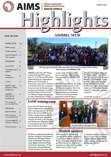 AIMS South Africa Newsletter March 2019 – AIMS South Africa