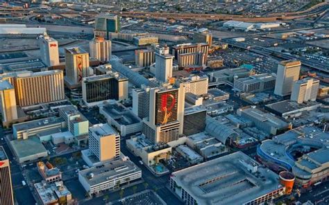 aerial view of downtown Las Vegas and the Fremont Street Experience ...