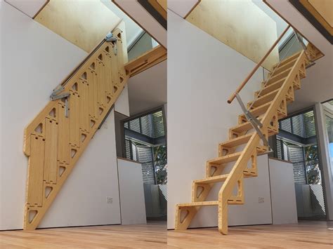 Wooden Retractable stair Bcompact Hybrid Stair By Bcompact | Tiny house stairs, Folding ...