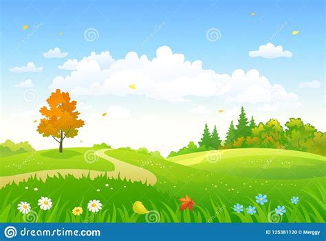 Cartoon fall forest stock vector. Illustration of nature - 125381120