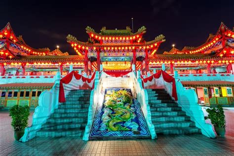 Premium Photo | Thean hou temple at night time with lanterns decoration kuala lumpur malaysia