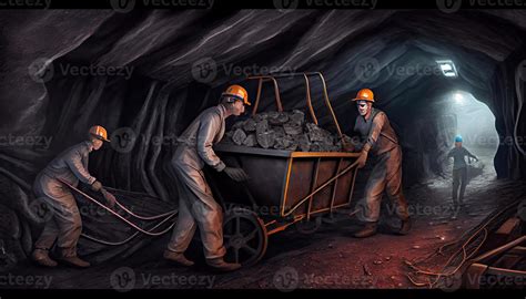 Underground mining Coal mining in mine Miner in underground mine on ...