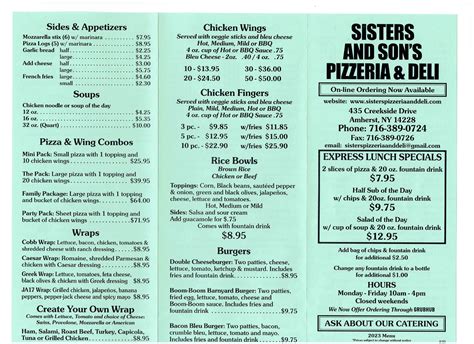 Menu – Sisters and Son's Pizzeria and Deli