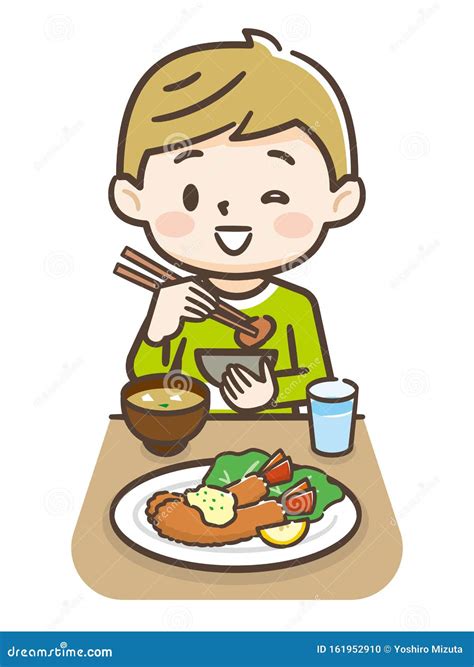 Illustration of Boy Eating Fried Shrimp Stock Vector - Illustration of ...