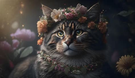 Premium Photo | A cat wearing a flower crown