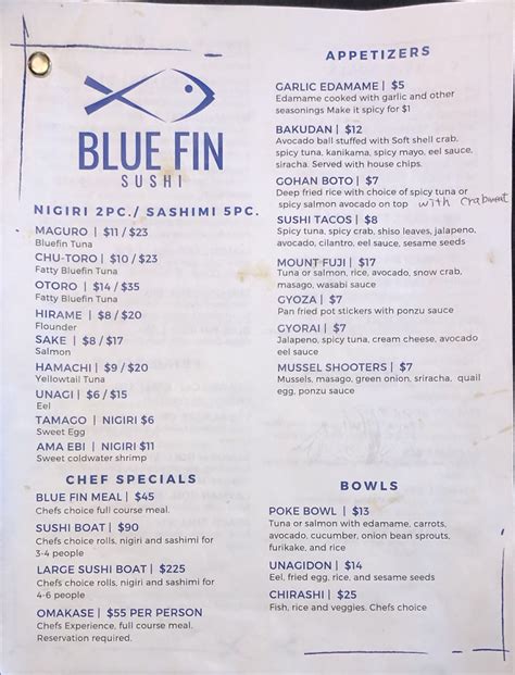 Blue Fin Sushi menu – SLC menu