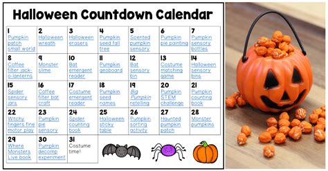 Free Printable Halloween Countdown Calendar with Activities for Kids