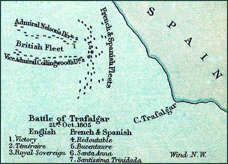 Map of the Battle of Trafalgar - October 21, 1805