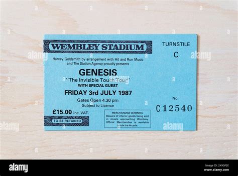 Ticket stub for a Genesis The Invisible Touch Tour concert on the 3rd July 1987 at Wembley Arena ...