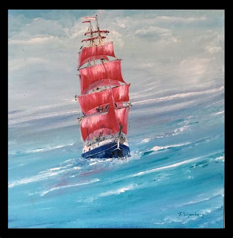 Red sails 40x50 cm acrylic painting on line | Acrylic painting, Sailing, Painting