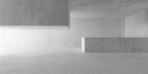 Abstract Large, Empty, Modern Concrete Room with Wide Rectangular Open Concrete Tube and Rough ...