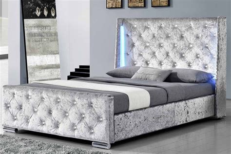 Dorchester LED Wing Headboard Silver Crushed Velvet Bed Frame - Double / King Size | Velvet bed ...