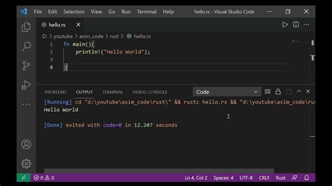 RUST Hello World In Visual Studio Code - YouTube