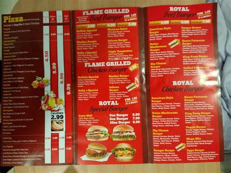 Menu at Royal Burger pizzeria, Coventry