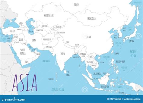 Political Asia Map Vector Illustration Isolated On White Background ...