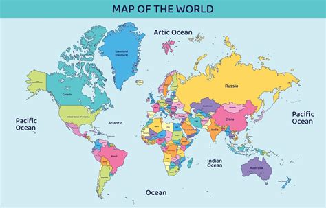 Colorful World Map with Country Names 21653586 Vector Art at Vecteezy
