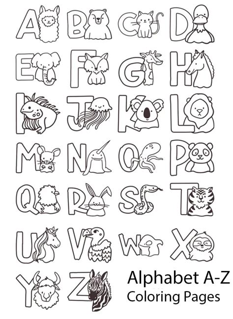 Alphabet & Letter A-Z with Animals coloring page - Download, Print or ...