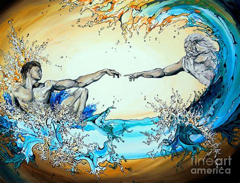 God Reaching Out to Adam in Ocean Wave Painting by Sarah Landon | Pixels