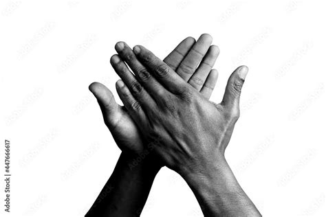 clapping hands for teamwork colleagues business.Black and white image ...