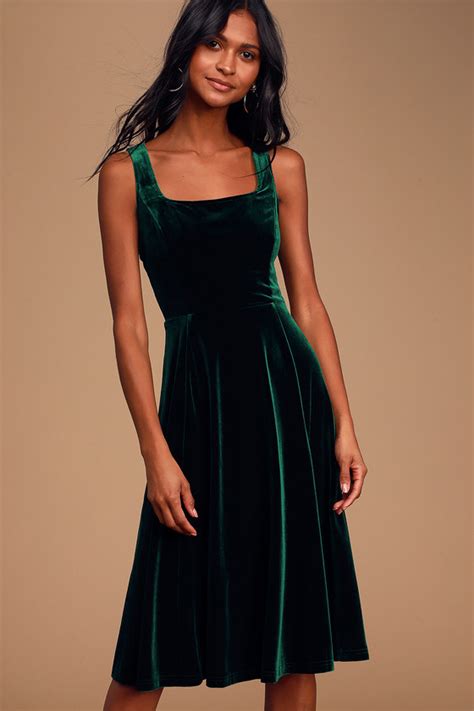 Green Velvet Dress - Velvet Midi Dress - Square Neck Velvet Dress - Lulus