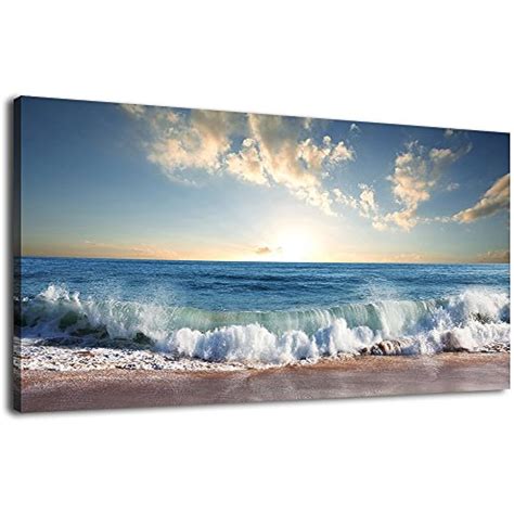 Canvas Wall Art Beach Sunset Waves Coast Nature Pictures Modern Artwork Blue To | eBay