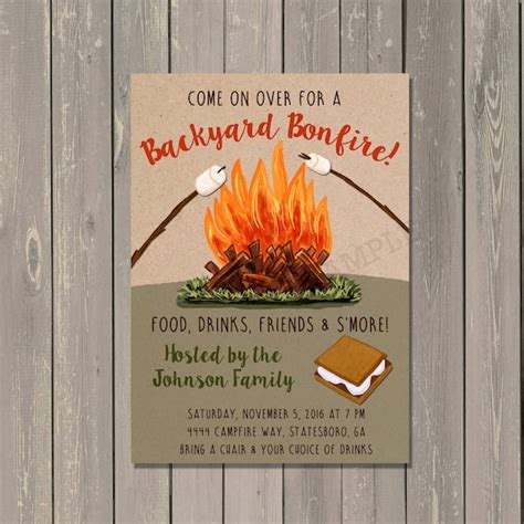 Bonfire Invitation Backyard Bonfire Party Invitation Camping | Etsy