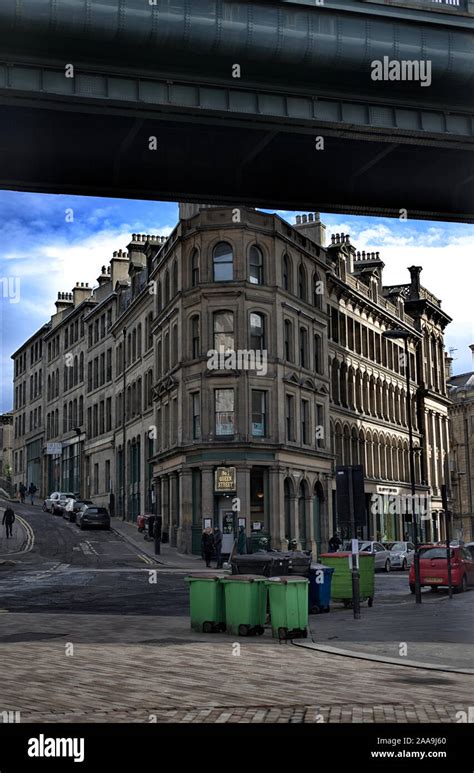 View of Queen's Cafe, Number 1 Queen Street, Newcastle upon Tyne. The building is shrouded by ...