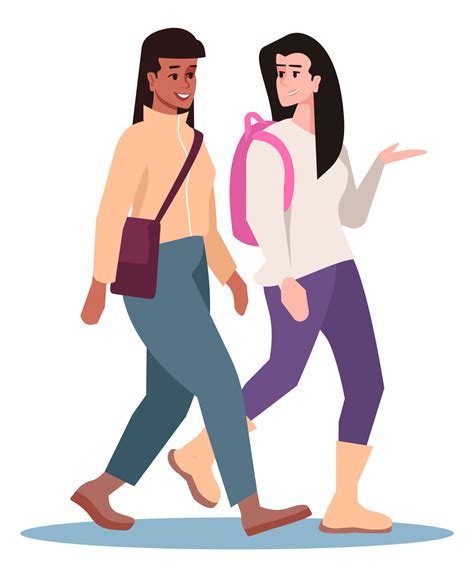 Meet-up semi flat RGB color vector illustration. Female friends walking ...