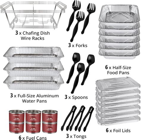 Disposable Chafing Dish Buffet Set, 33 Piece of Chafing Servers with Food Warmers, Covers, Half ...