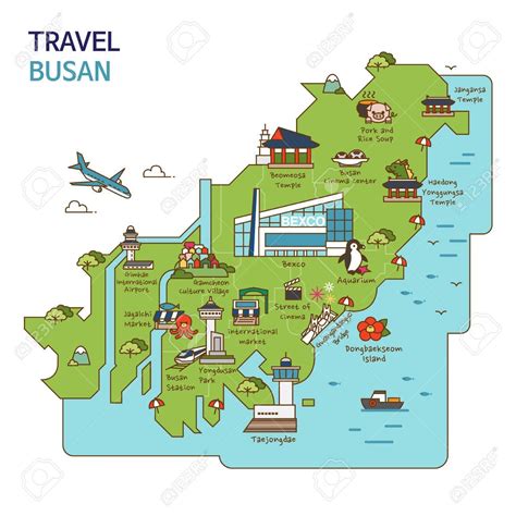 City Tour,travel Map Illustration - Busan,Pusan City, South Korea Royalty Free Cliparts, Vectors ...