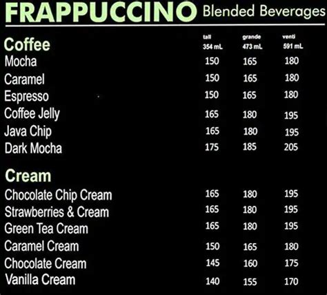 Starbucks Ph Menu Price List