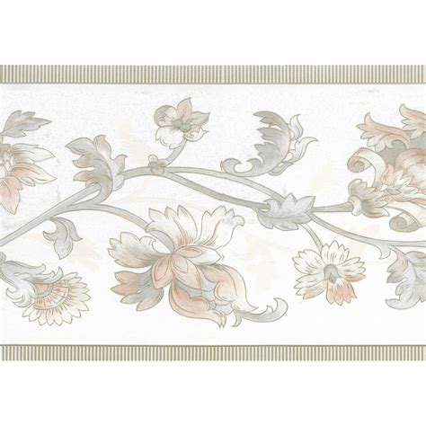 Prepasted Wallpaper Border - Floral Pearl, Mauve, Gold, Beige Flowers on Vine Wall Border Retro ...