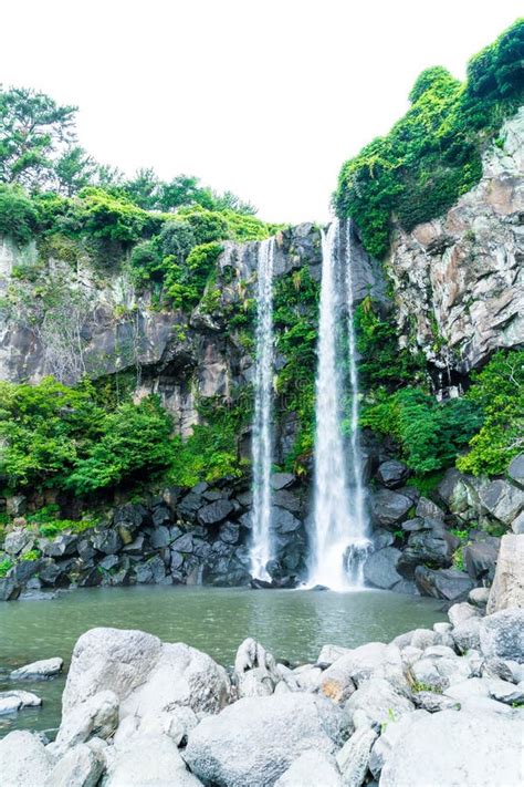 Jeongbang Waterfall in Jeju Island Stock Image - Image of background, beautiful: 105032177