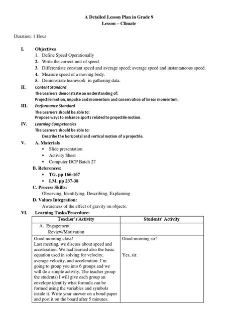 Lesson Plan For Observation A Detailed Lesson Plan in Grade 9 | Equator | Climate