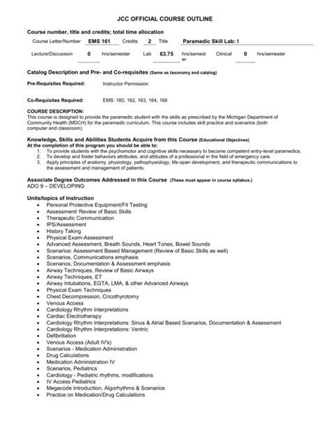 JCC OFFICIAL COURSE OUTLINE