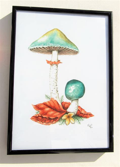 Green Mushroom Print. Green mushroom art. Verdigris Agaric | Etsy