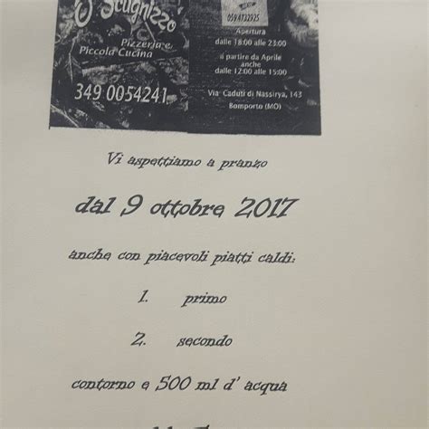 Menu at Pizzeria O'Scugnizzo e Piccola Cucina, Bomporto