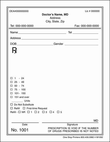 Blank Prescription Pad Template Luxury Doctor S Rx Pads & Slips with Security Paper M1092 ...