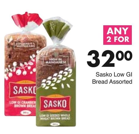 Sasko Low GI Bread Assorted 2's offer at Save Hyper