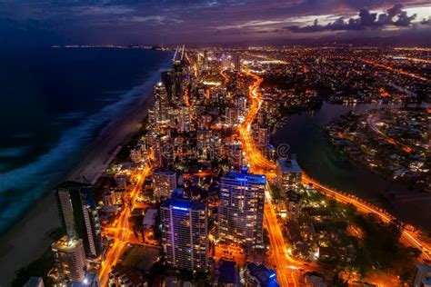 Aerial View of Gold Coast High Rise at Night. Editorial Photography ...