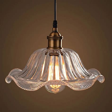 Vintage Glass Pendant Lights Industrial Antique Style Sunflower Clear ...